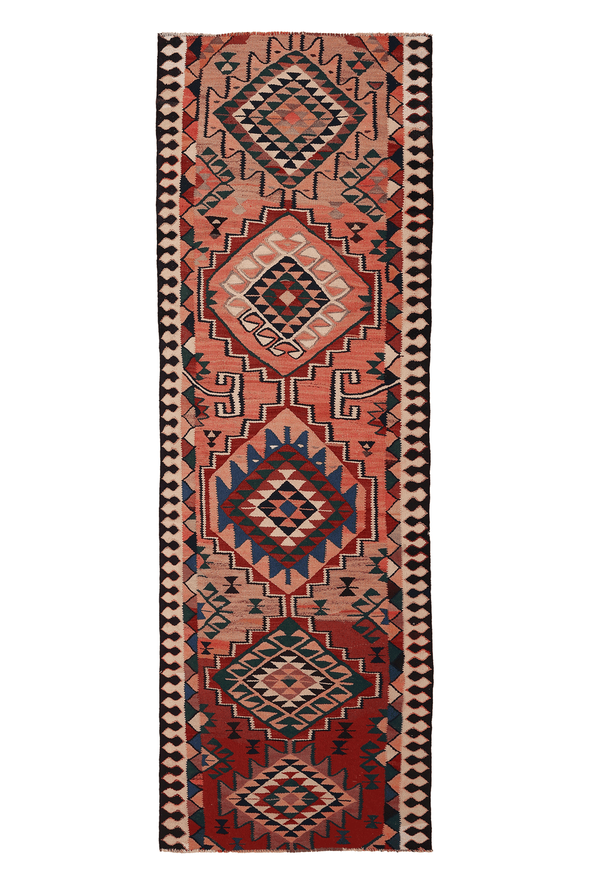 Vintage Southeastern Patchwork Runner Rug 3x10 ft — Red & Green Geometric