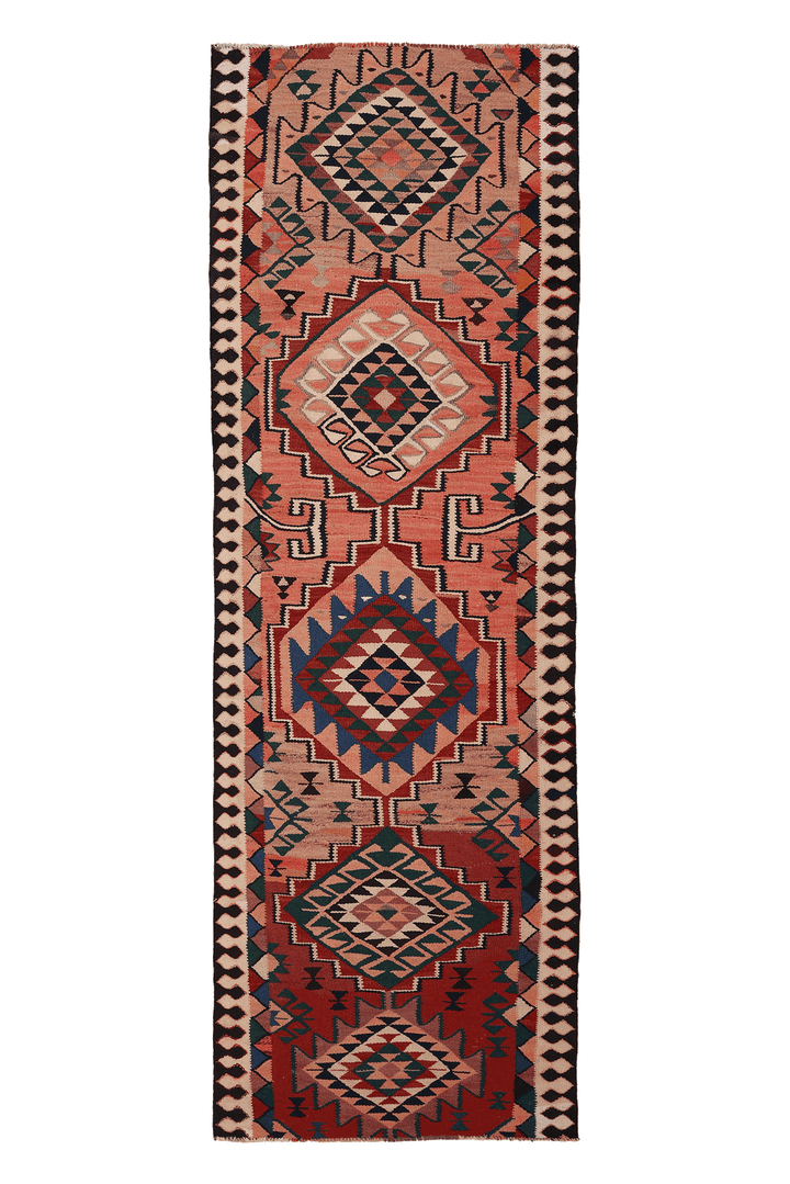 Vintage Southeastern Patchwork Runner Rug 3x10 ft — Red & Green Geometric