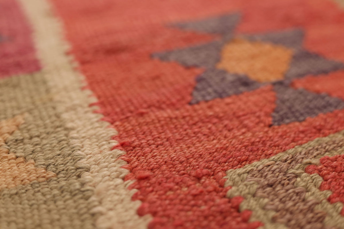 Vintage Southeastern Persian Style Kilim Runner Rug 3x10 ft — Red & Orange Geometric