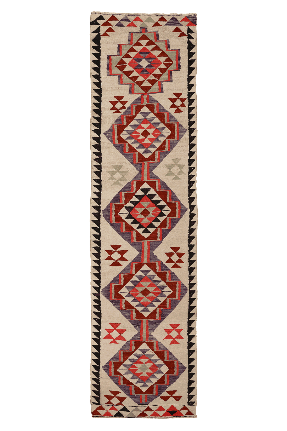 Vintage Southeastern Persian Style Kilim Runner Rug 3x11 ft — Beige & Red Geometric