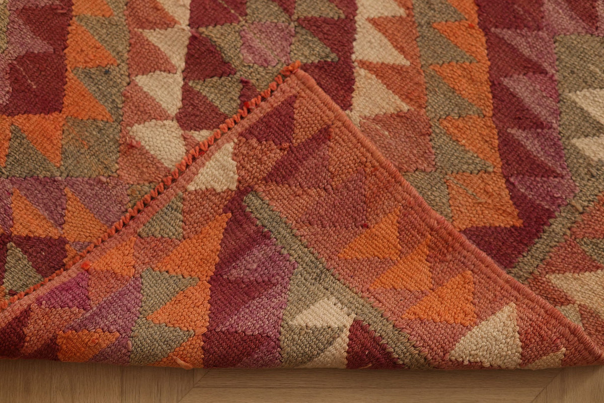 Vintage Southeastern Persian Style Kilim Runner Rug 3x11 ft — Red & Orange Geometric