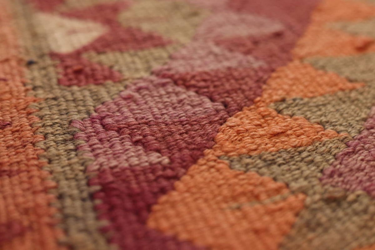 Vintage Southeastern Persian Style Kilim Runner Rug 3x11 ft — Red & Orange Geometric