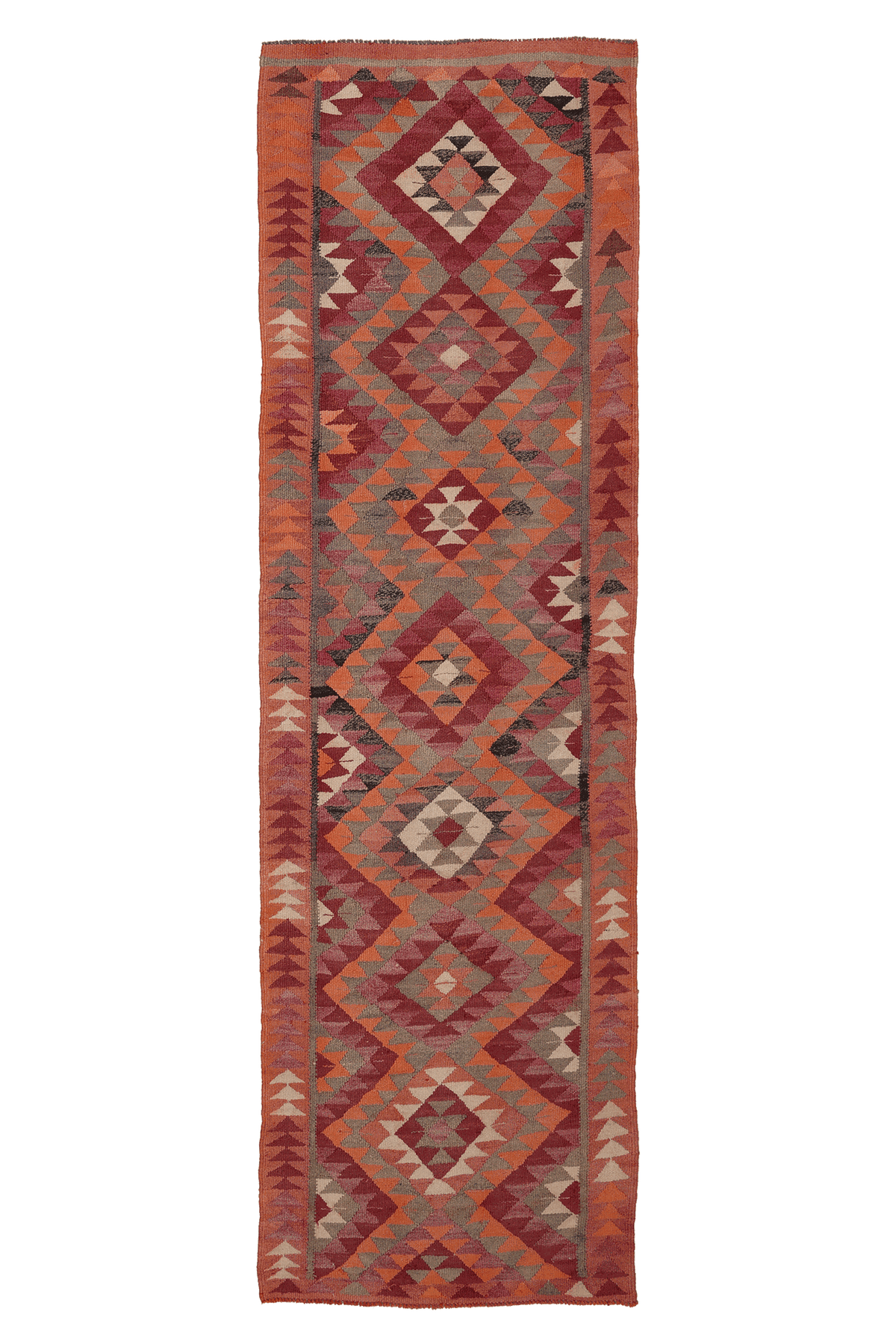 Vintage Southeastern Persian Style Kilim Runner Rug 3x11 ft — Red & Orange Geometric