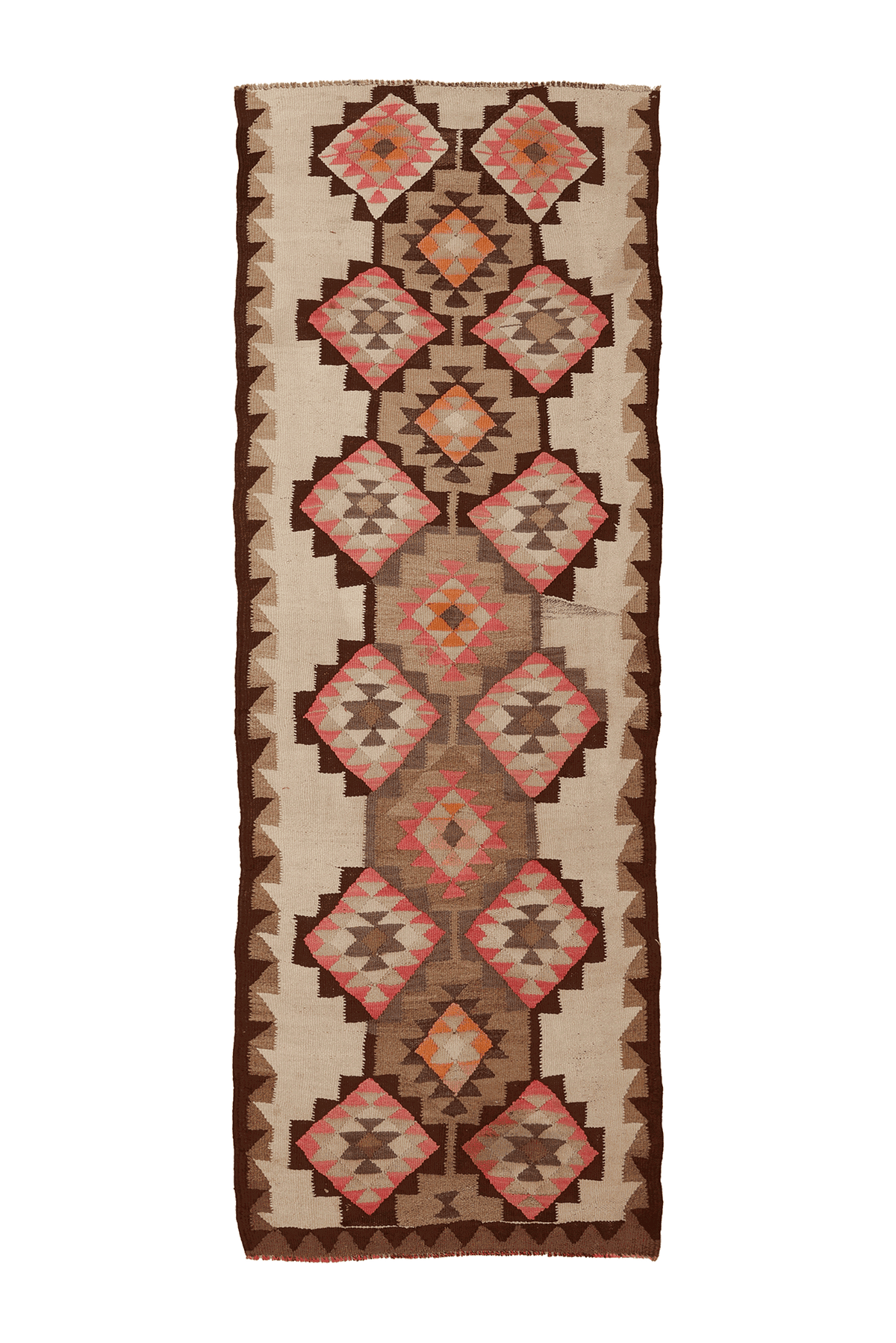 Vintage Southeastern Persian Style Kilim Runner Rug 3x9 ft — Beige & Brown Geometric