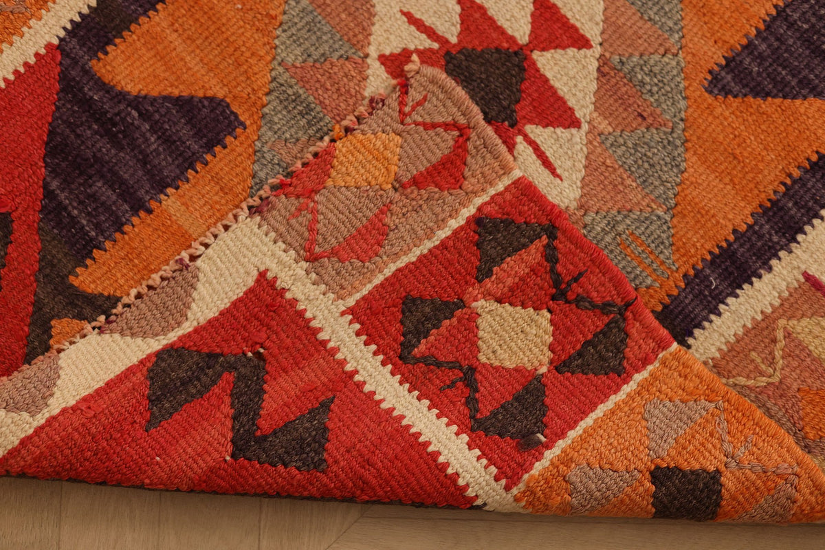 Vintage Southeastern Persian Style Kilim Runner Rug 3x10 ft — Orange & Red Geometric