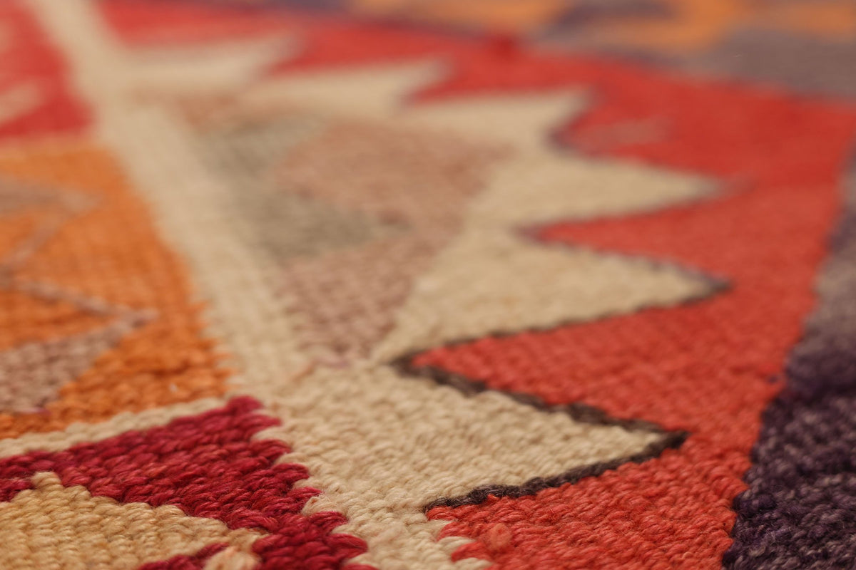 Vintage Southeastern Persian Style Kilim Runner Rug 3x10 ft — Orange & Red Geometric