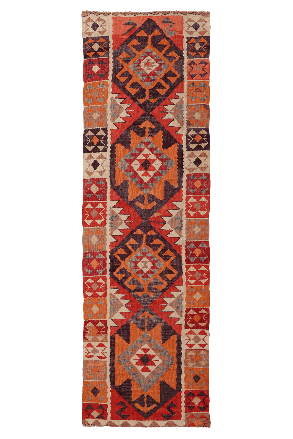 Vintage Southeastern Persian Style Kilim Runner Rug 3x10 ft — Orange & Red Geometric