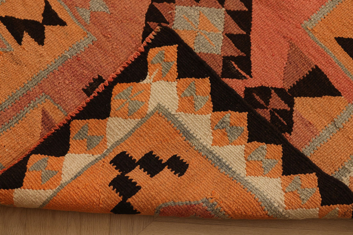 Vintage Southeastern Persian Style Kilim Runner Rug 3x12 ft — Orange & Red Geometric