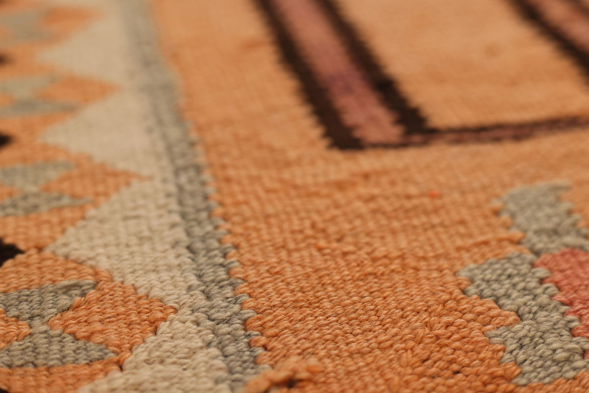Vintage Southeastern Persian Style Kilim Runner Rug 3x12 ft — Orange & Red Geometric