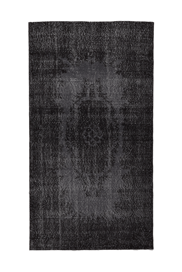Vintage Isparta Turkish Area Rug 3x6 ft — Black & Gray Distressed