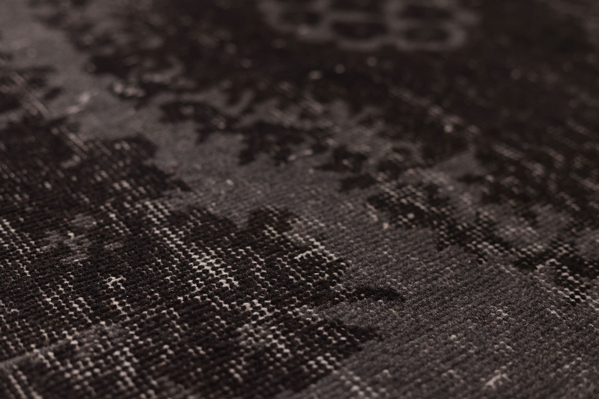 Vintage Isparta Turkish Area Rug 3x6 ft — Black & Gray Distressed
