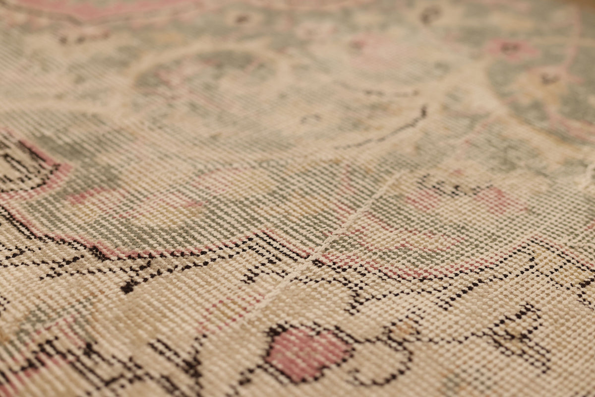 Vintage Isparta Turkish Runner Rug 2x10 ft — Green & Pink Geometric