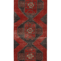 Vintage Malatya Turkish Runner Rug 3x8 ft — Red & Brown Geometric