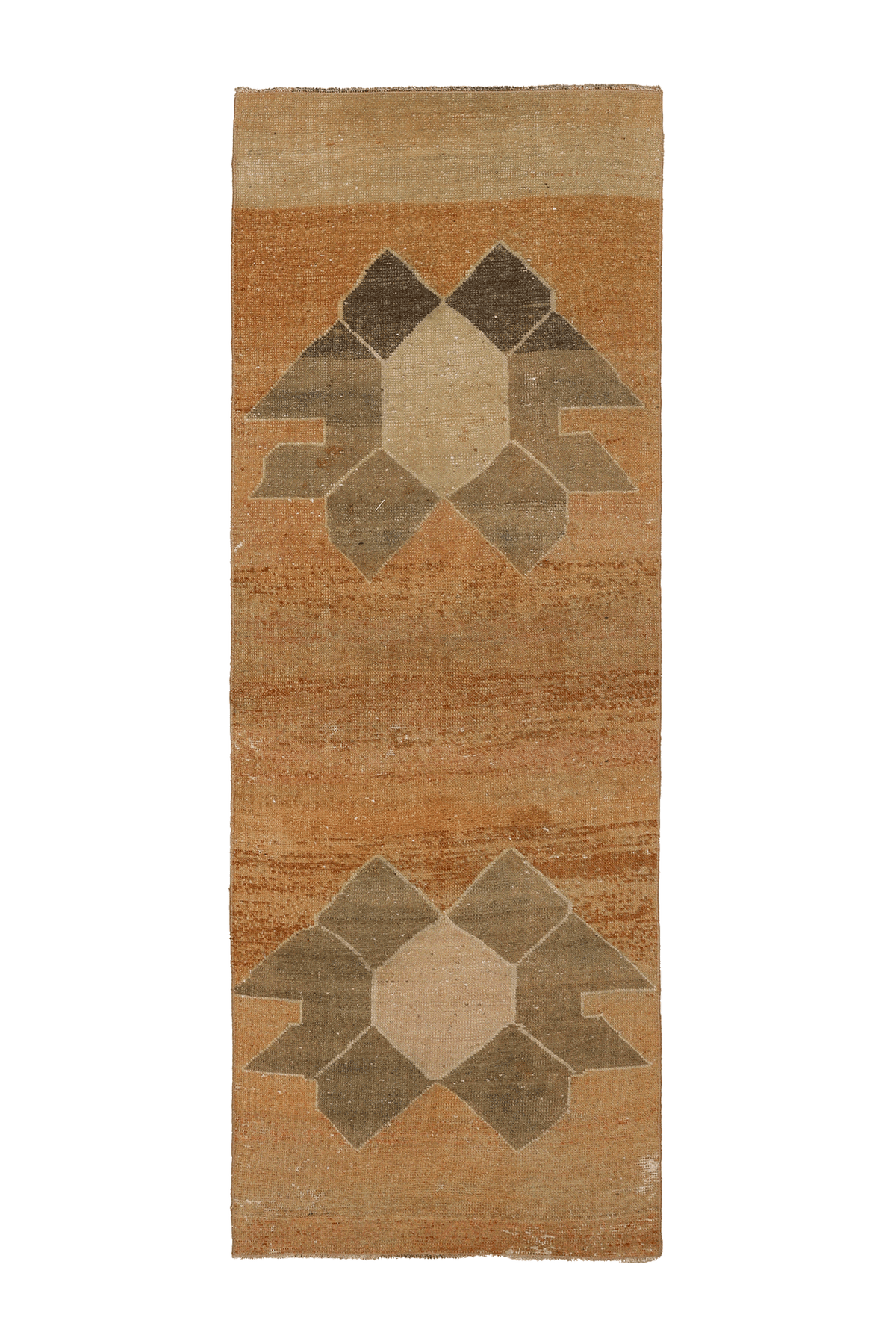 Vintage Malatya Turkish Runner Rug 2x7 ft — Orange & Brown Geometric