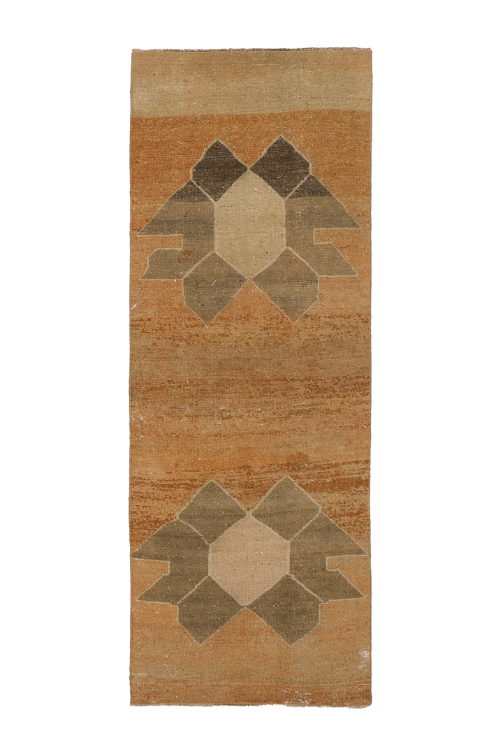 Vintage Malatya Turkish Runner Rug 2x7 ft — Orange & Brown Geometric
