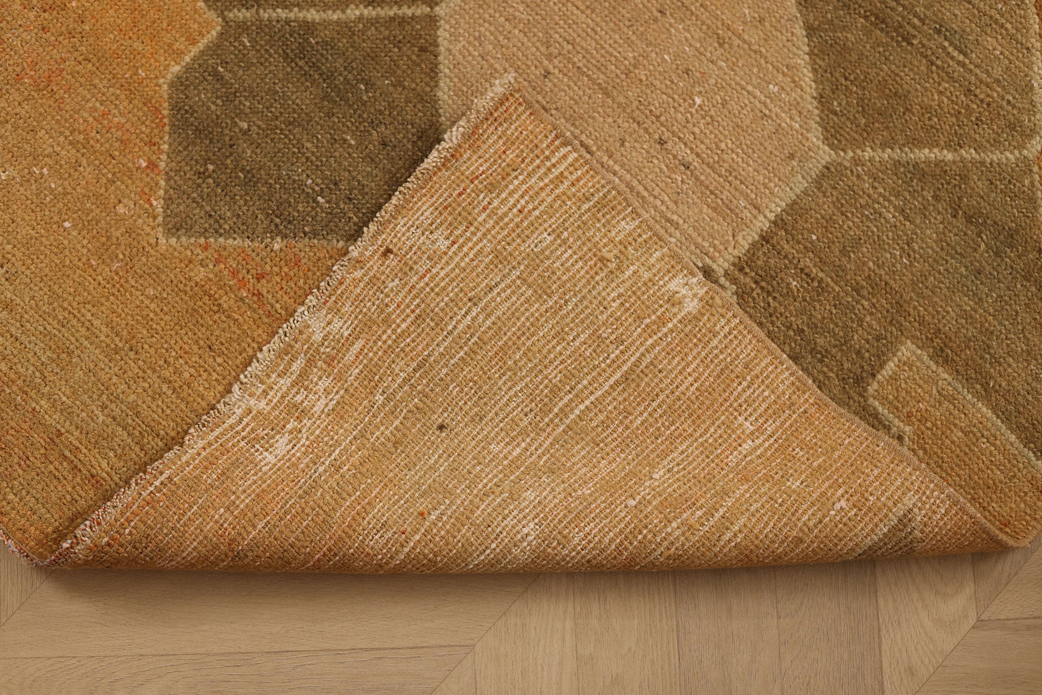 Vintage Malatya Turkish Runner Rug 2x7 ft — Orange & Brown Geometric