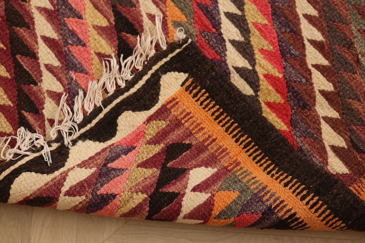 Vintage Southeastern Persian Style Kilim Runner Rug 4x10 ft — Red & Orange Geometric