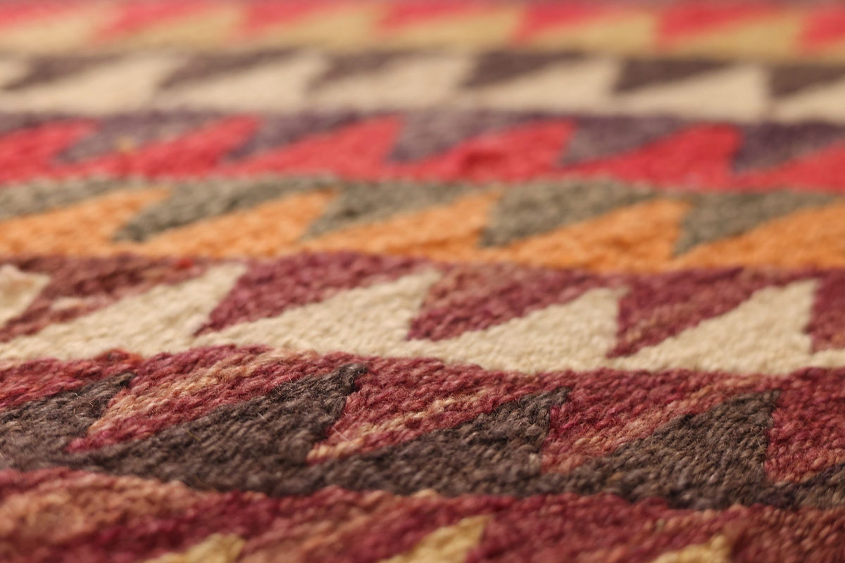 Vintage Southeastern Persian Style Kilim Runner Rug 4x10 ft — Red & Orange Geometric
