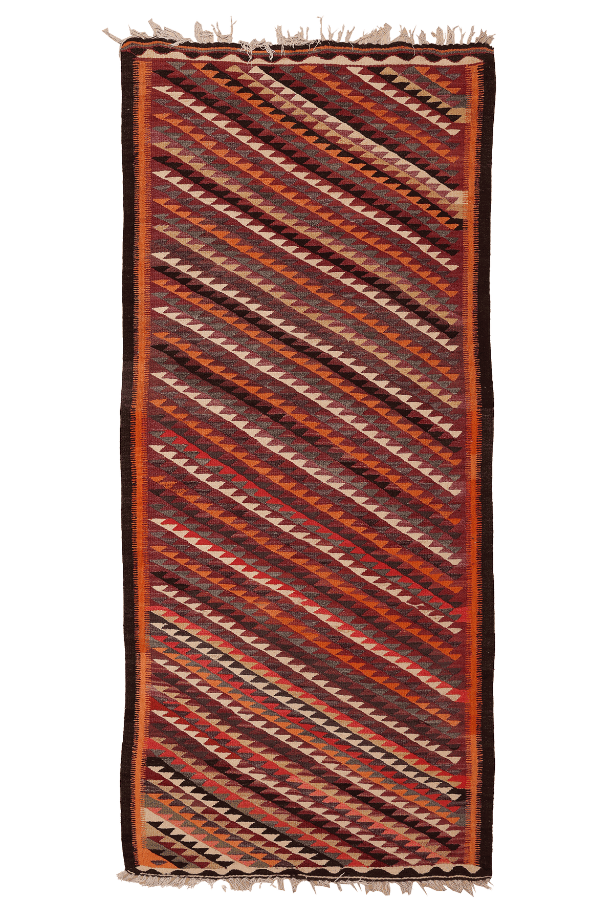 Vintage Southeastern Persian Style Kilim Runner Rug 4x10 ft — Red & Orange Geometric