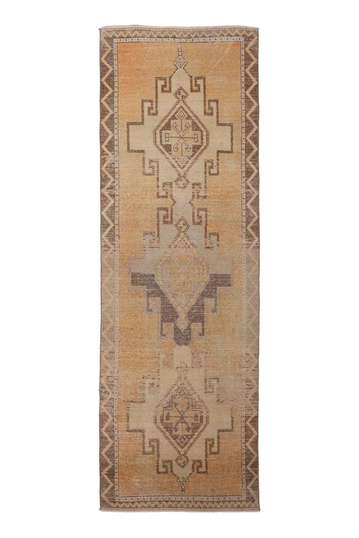 Vintage Malatya Turkish Runner Rug 3x10 ft — Beige & Orange Geometric