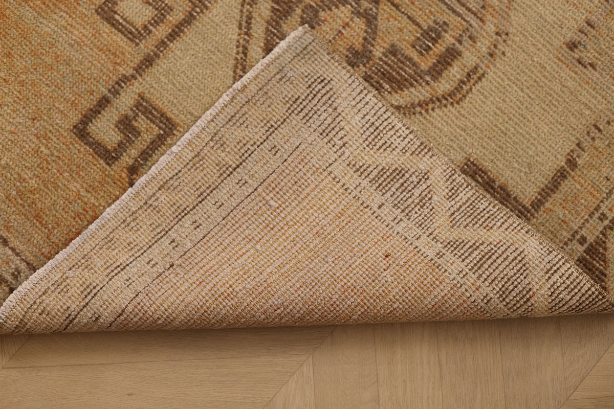 Vintage Malatya Turkish Runner Rug 3x10 ft — Beige & Orange Geometric