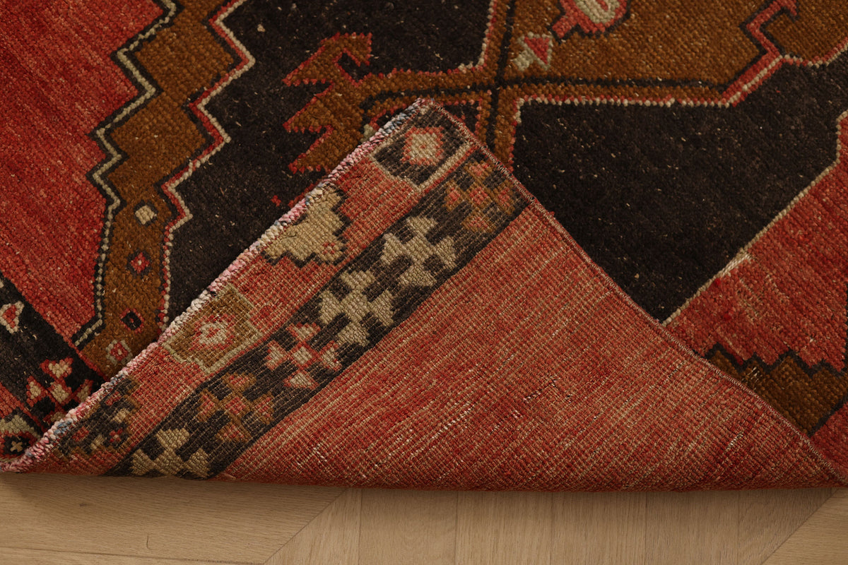 Vintage Malatya Turkish Runner Rug 2x10 ft — Red & Brown Geometric