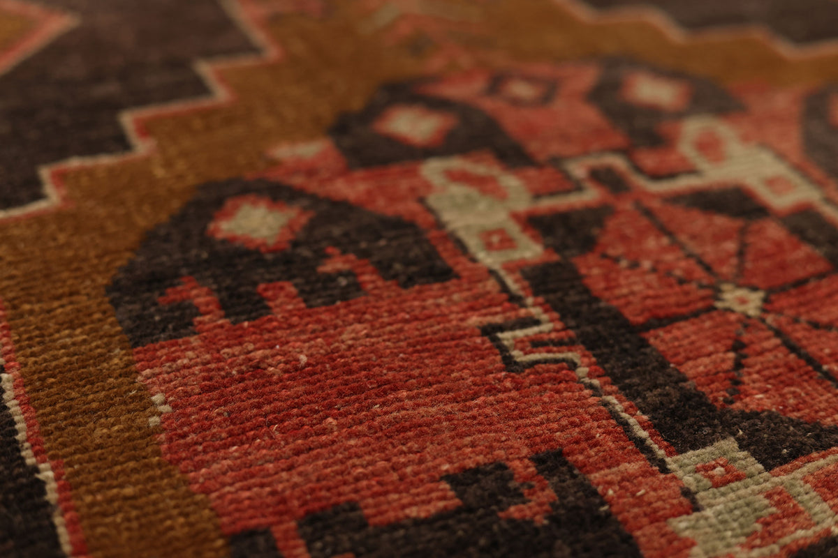 Vintage Malatya Turkish Runner Rug 2x10 ft — Red & Brown Geometric