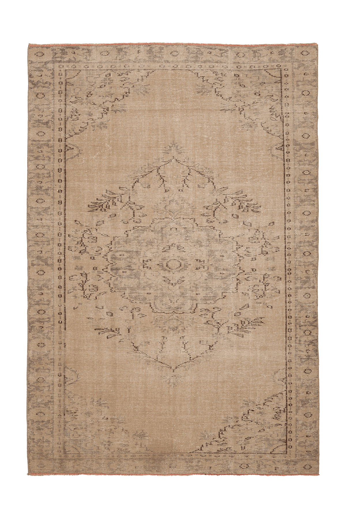 Vintage Manisa Turkish Area Rug 6x8 ft — Beige & Brown Floral