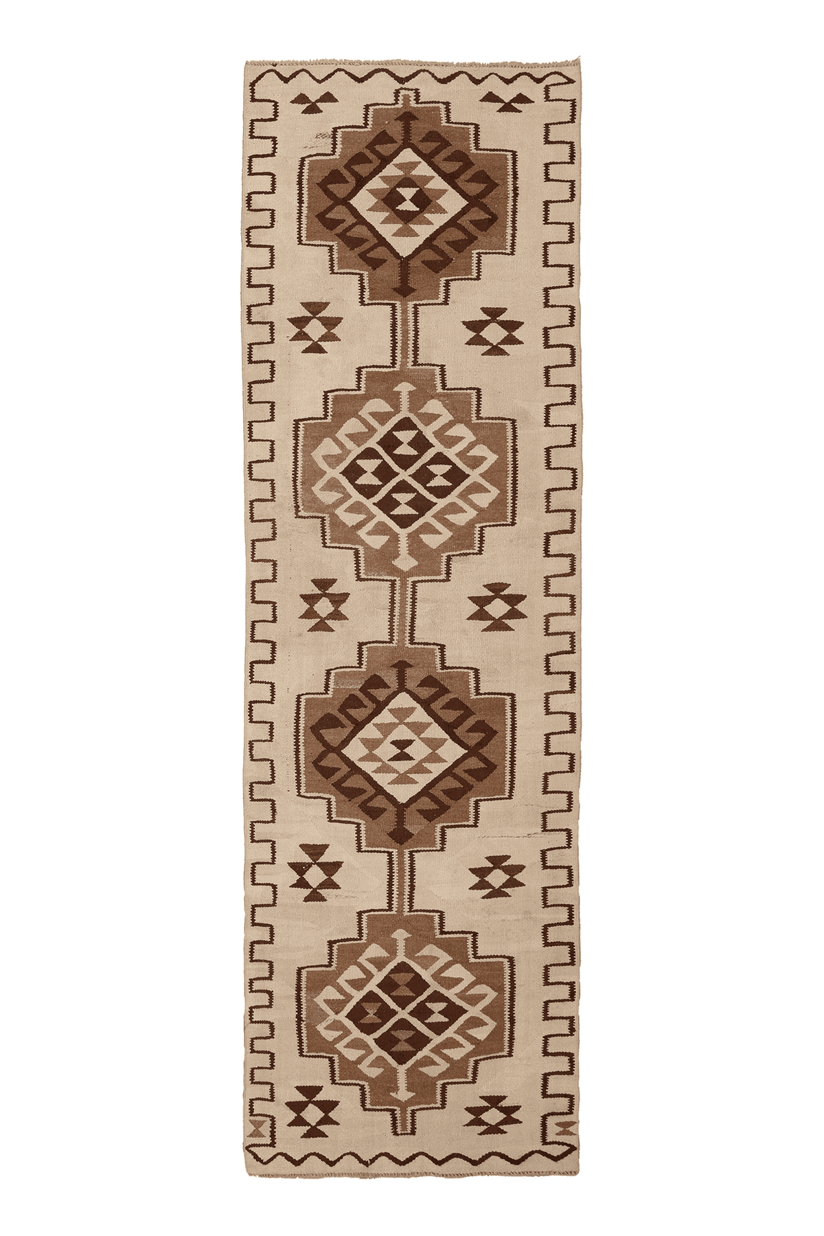 Vintage Southeastern Persian Style Kilim Runner Rug 3x10 ft — Beige & Brown Geometric