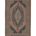 Vintage Aksaray Turkish Area Rug 4x8 ft — Brown & Pink Geometric