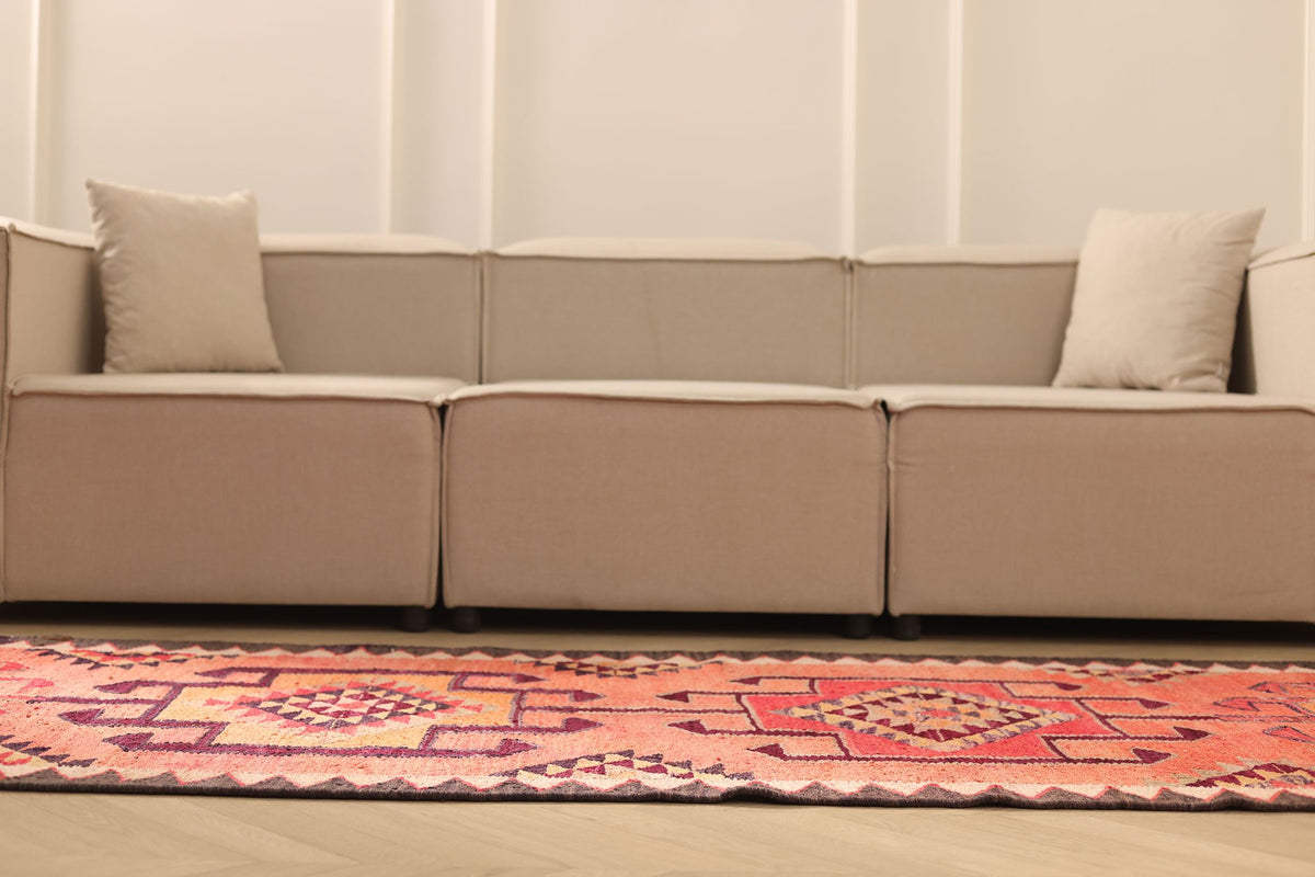 Vintage Southeastern Persian Style Kilim Runner Rug 3x10 ft — Orange & Red Geometric