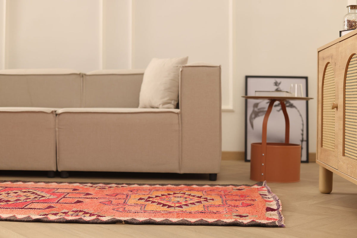 Vintage Southeastern Persian Style Kilim Runner Rug 3x10 ft — Orange & Red Geometric