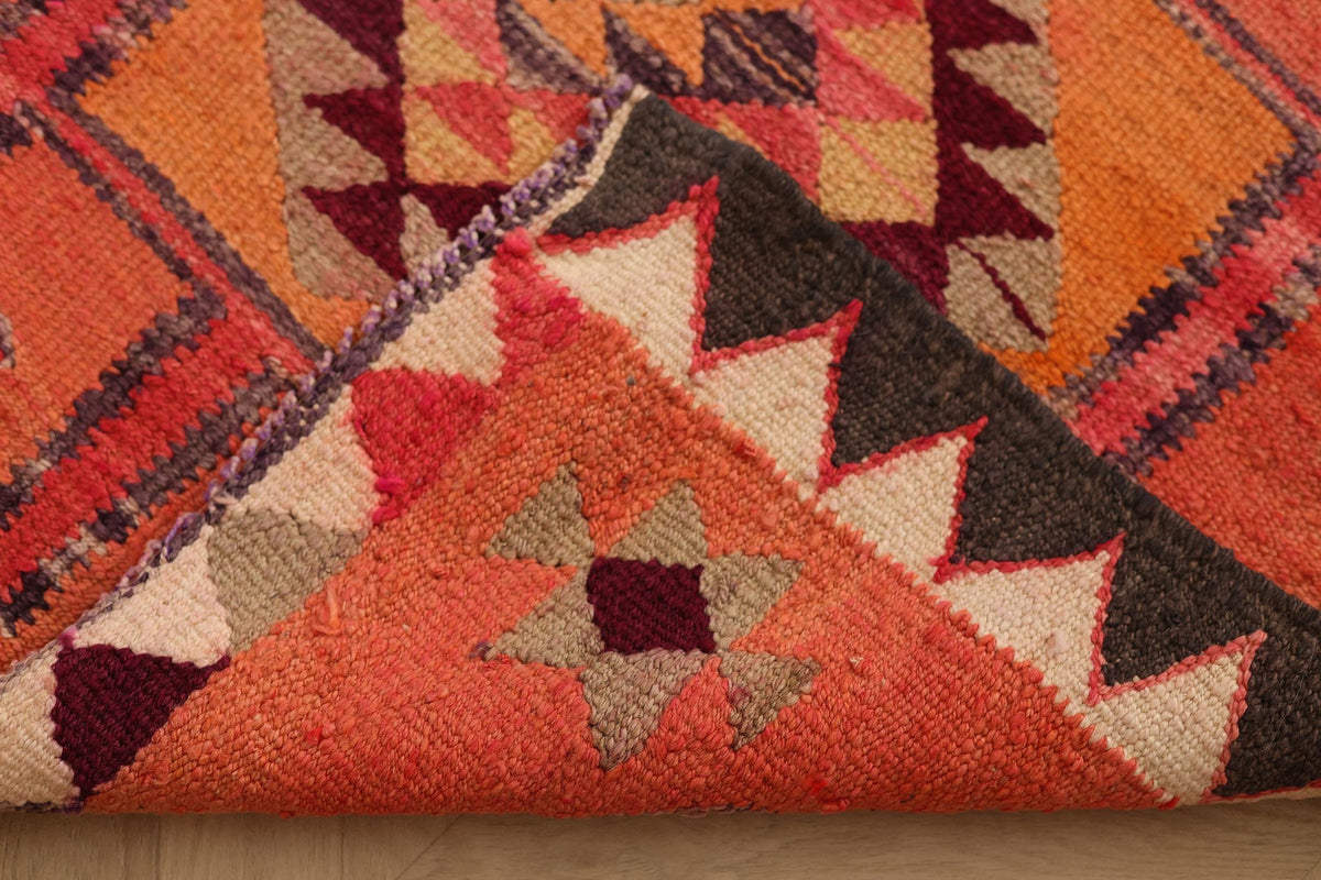 Vintage Southeastern Persian Style Kilim Runner Rug 3x10 ft — Orange & Red Geometric