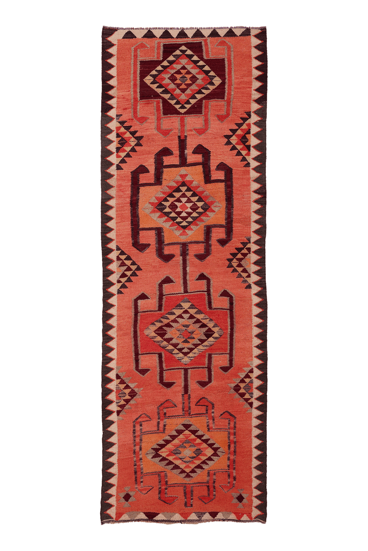 Vintage Southeastern Persian Style Kilim Runner Rug 3x10 ft — Orange & Red Geometric