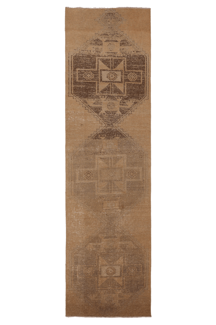 Vintage Malatya Turkish Runner Rug 3x11 ft — Beige & Brown Geometric (No. 62500)