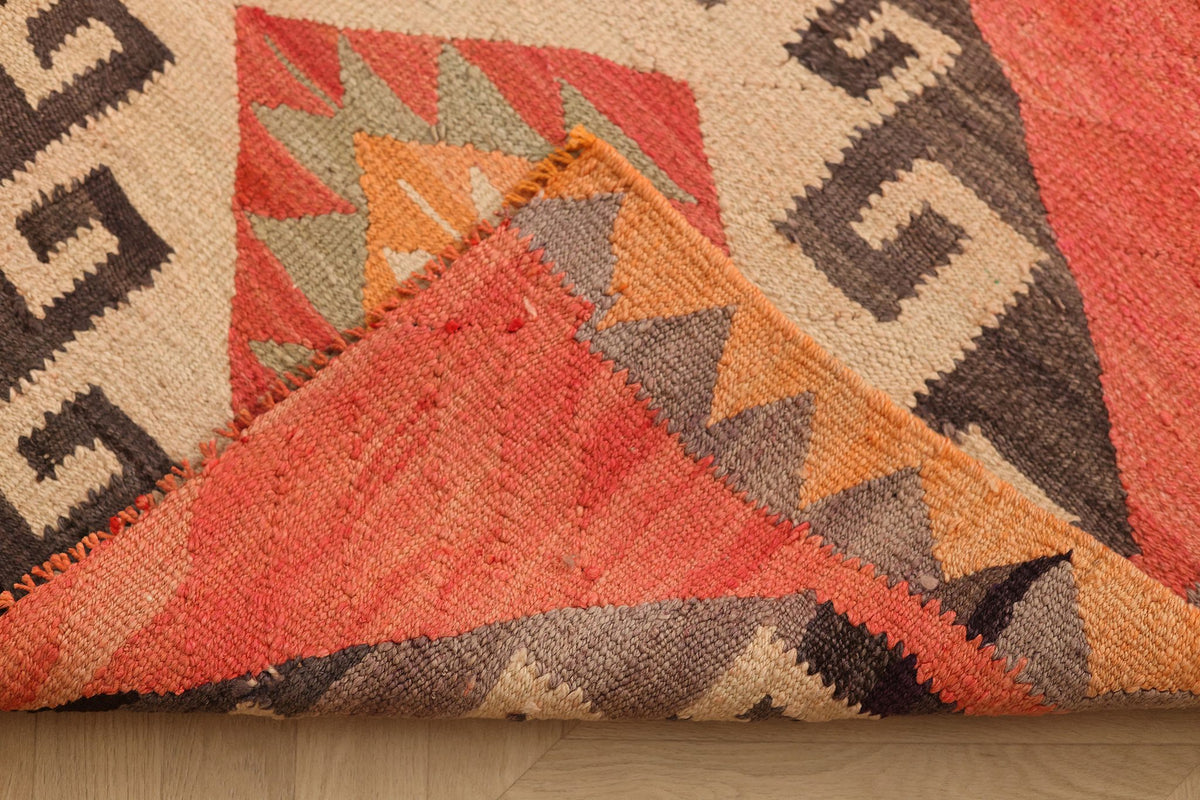 Vintage Southeastern Persian Style Kilim Runner Rug 3x10 ft — Red & Orange Geometric