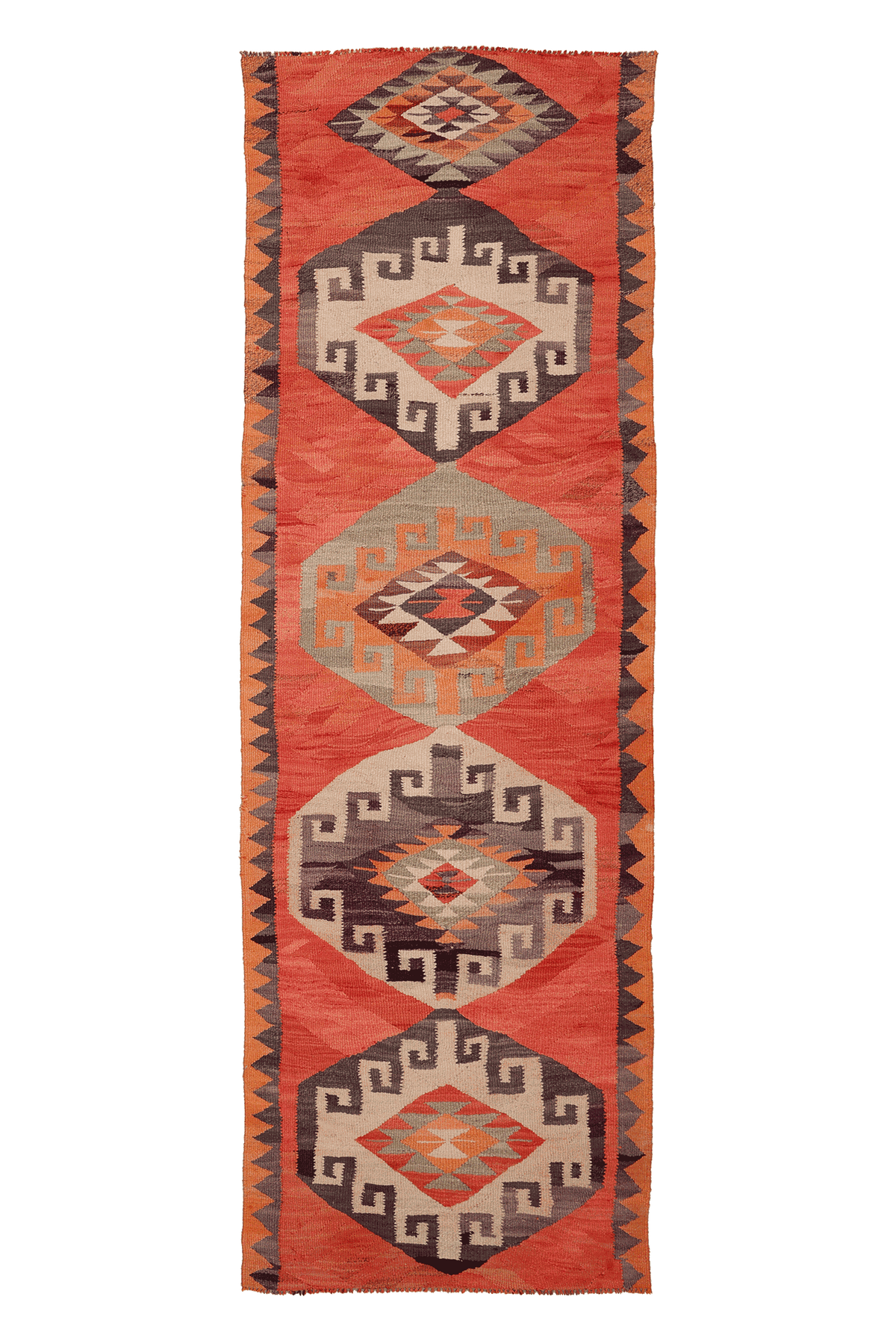 Vintage Southeastern Persian Style Kilim Runner Rug 3x10 ft — Red & Orange Geometric