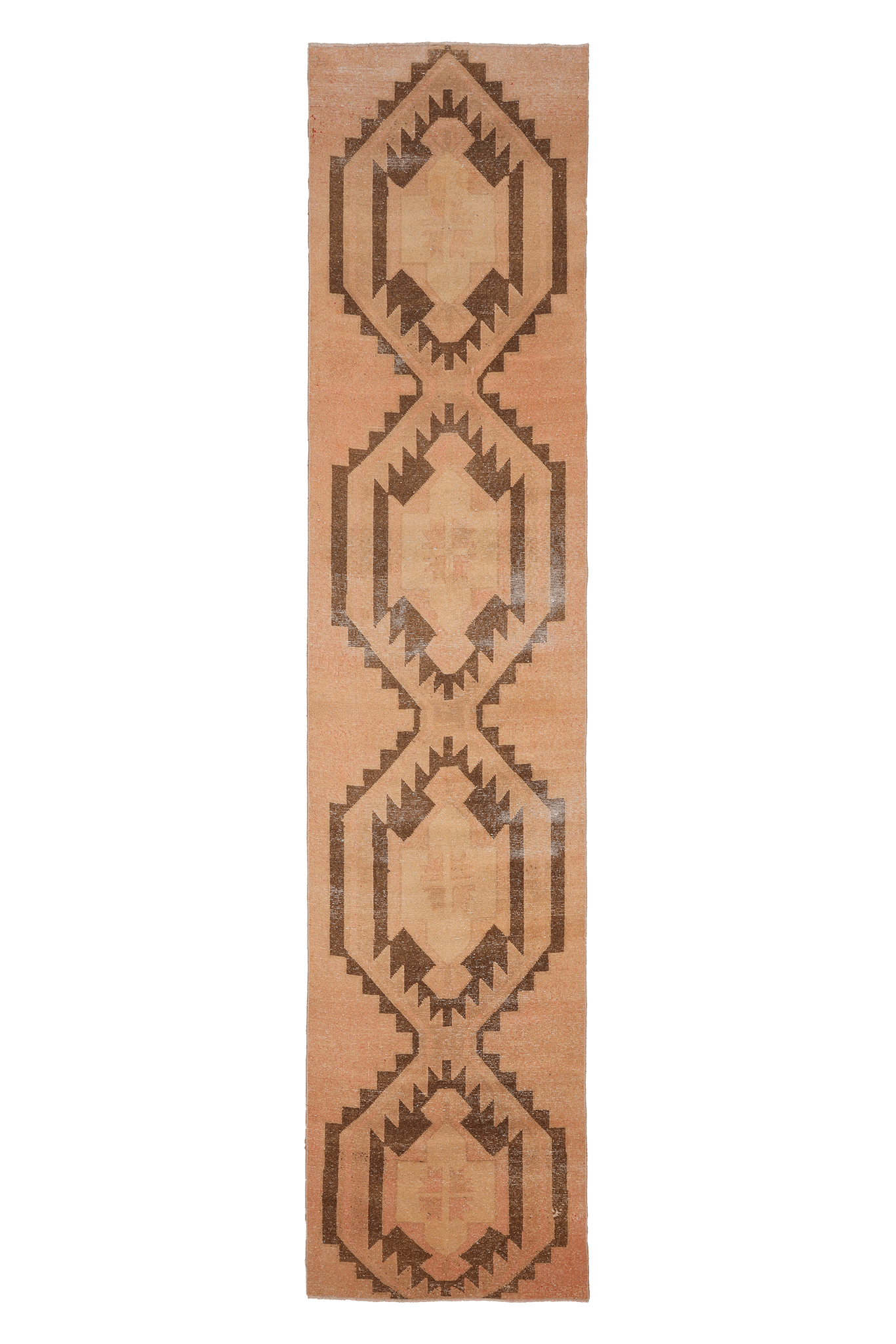 Vintage Malatya Turkish Runner Rug 3x15 ft — Beige & Brown Southwestern