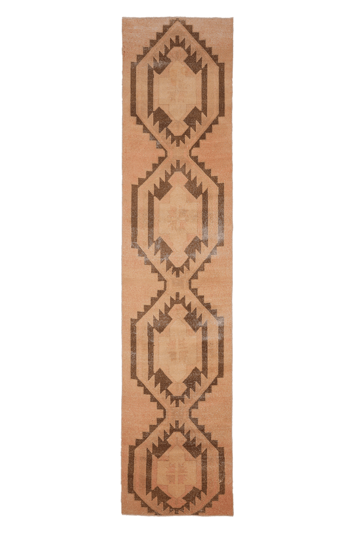 Vintage Malatya Turkish Runner Rug 3x15 ft — Beige & Brown Southwestern