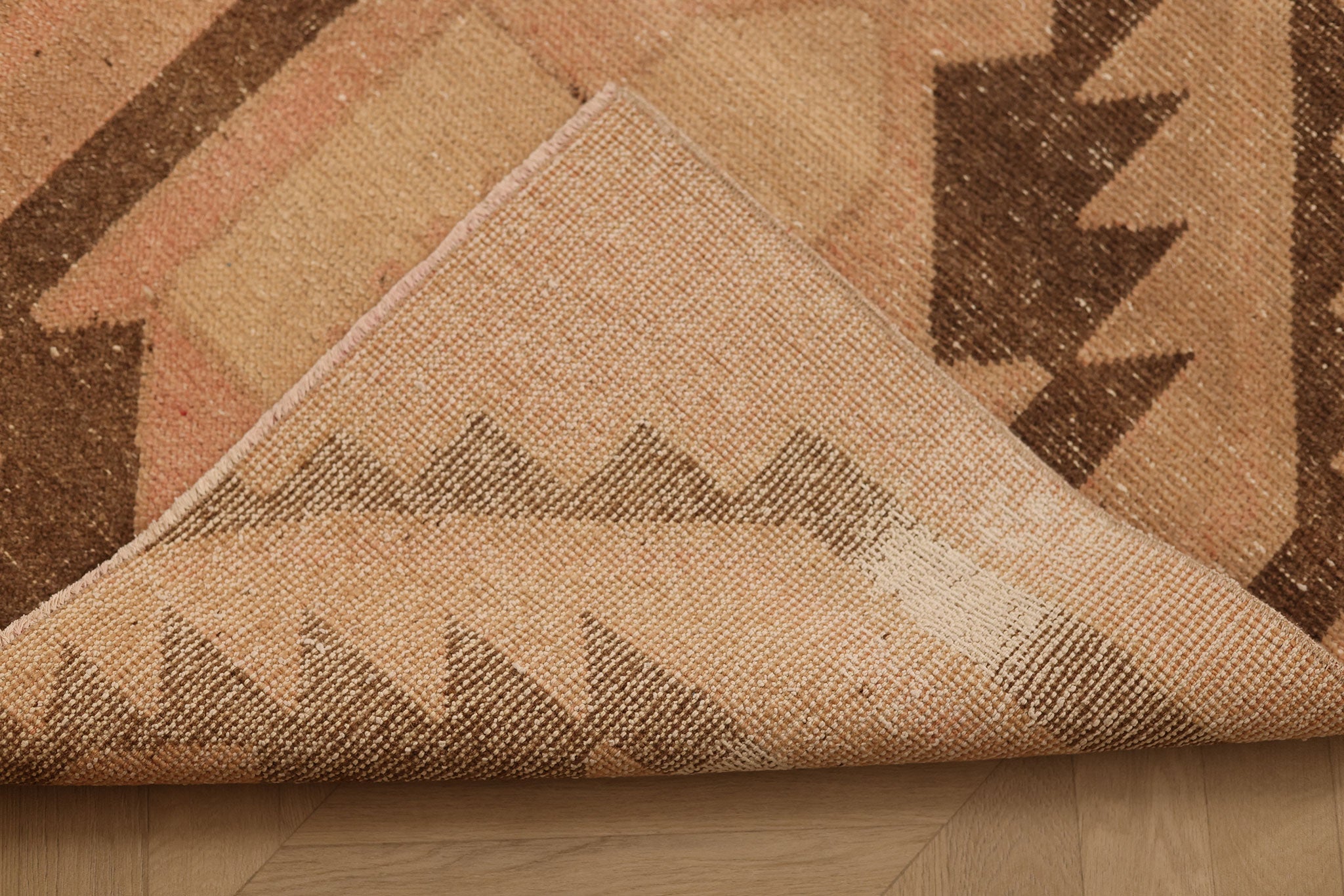 Vintage Malatya Turkish Runner Rug 3x15 ft — Beige & Brown Southwestern