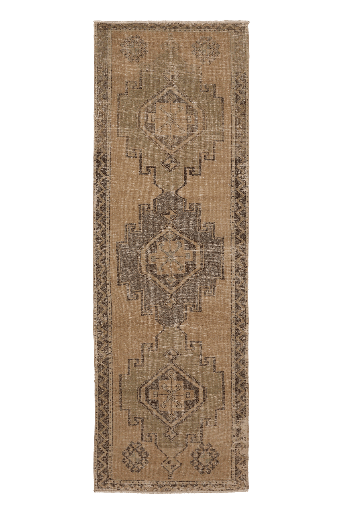 Vintage Malatya Turkish Runner Rug 3x10 ft — Beige & Brown Geometric (No. 62506)