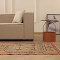 Vintage Malatya Turkish Runner Rug 3x11 ft — Beige & Pink Geometric