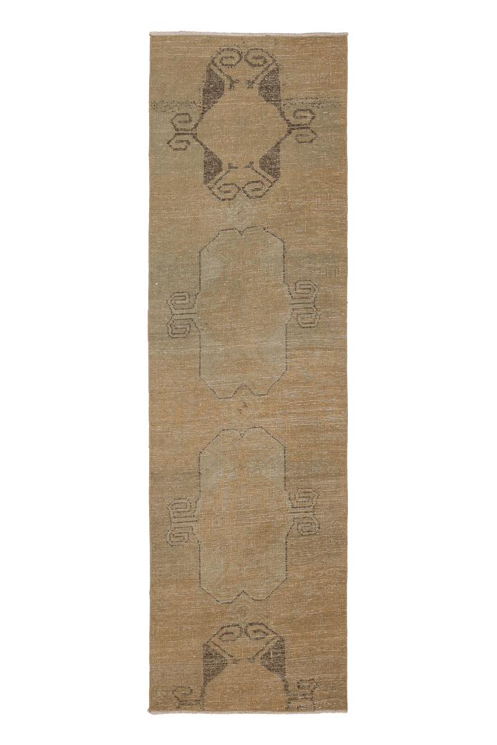 Vintage Malatya Turkish Runner Rug 2x9 ft — Beige & Brown Geometric