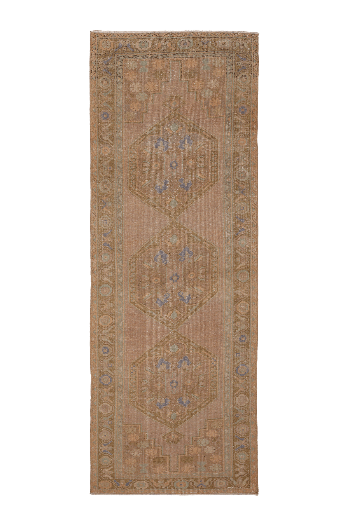 Vintage Niğde Turkish Runner Rug 3x10 ft — Beige & Brown Geometric