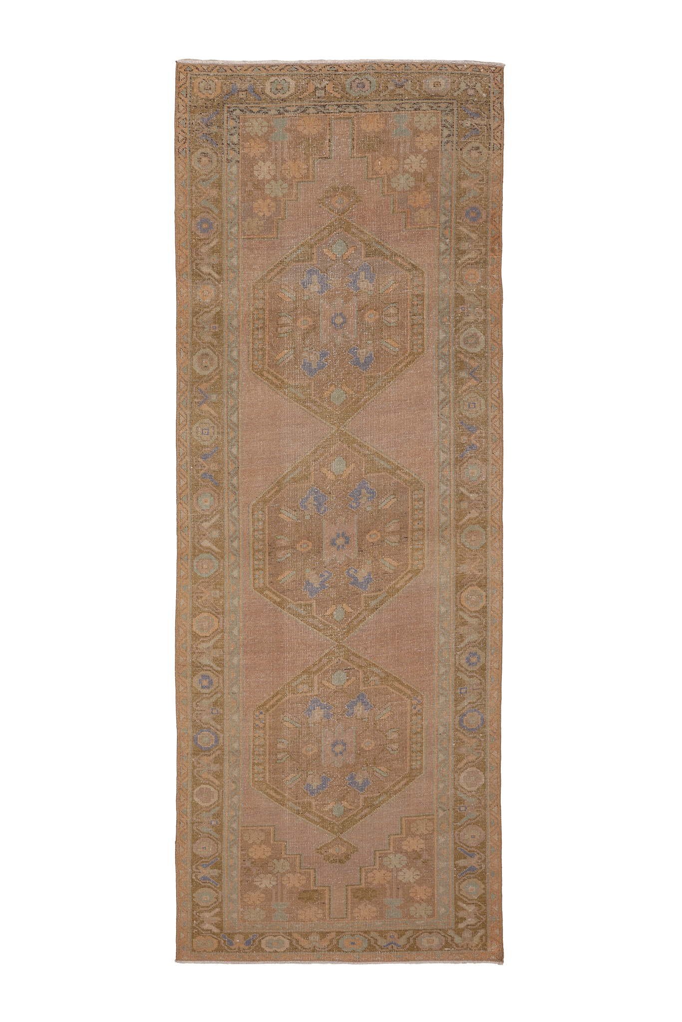 Vintage Niğde Turkish Runner Rug 3x10 ft — Beige & Brown Geometric
