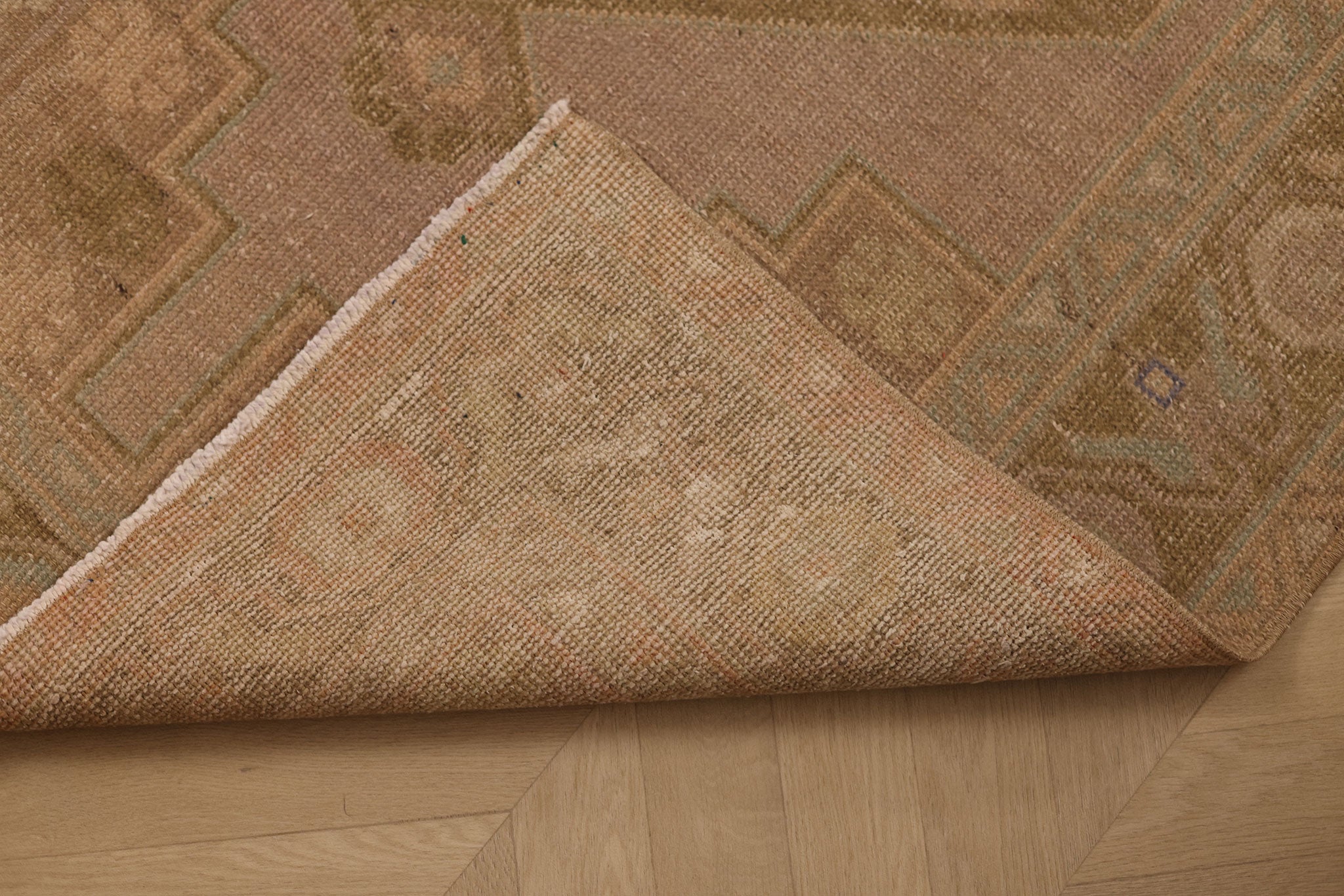 Vintage Niğde Turkish Runner Rug 3x10 ft — Beige & Brown Geometric