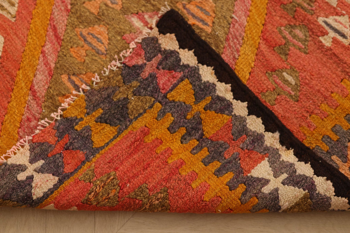 Vintage Southeastern Patchwork Runner Rug 3x7 ft — Orange & Red Geometric