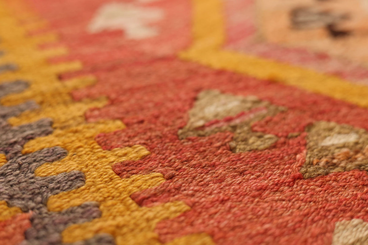Vintage Southeastern Patchwork Runner Rug 3x7 ft — Orange & Red Geometric