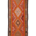 Vintage Southeastern Patchwork Runner Rug 3x7 ft — Orange & Red Geometric