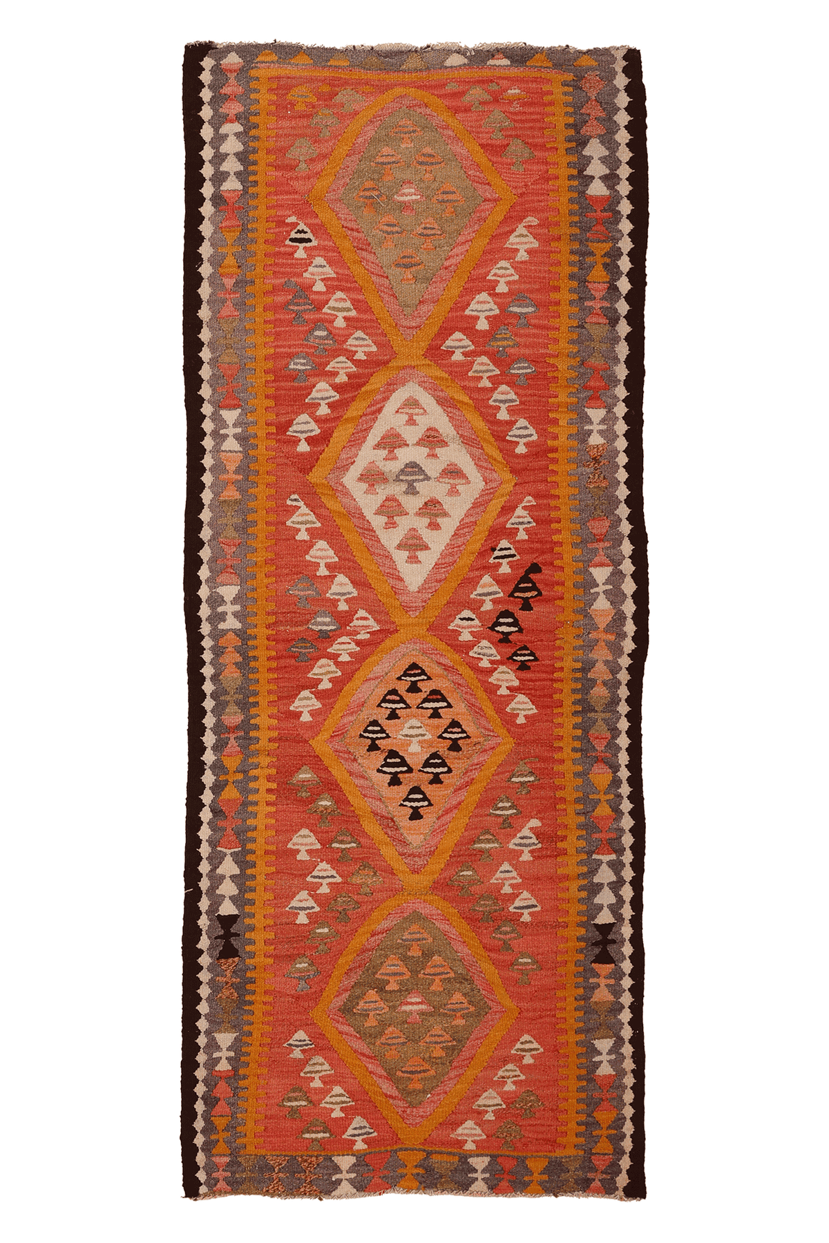 Vintage Southeastern Patchwork Runner Rug 3x7 ft — Orange & Red Geometric
